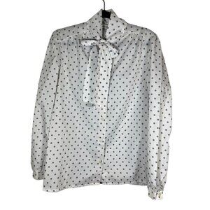 David Strauss Vintage Polka Dot Top L Gray Retro Classic Old Money Preppy Artsy